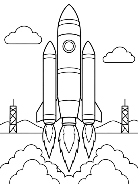 Rocket with side boosters coloring page