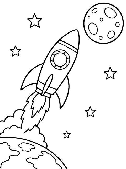 Rocket heading for the moon coloring page