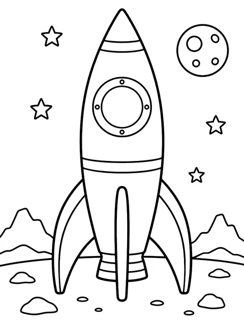 Retro rocket standing on its fins coloring page