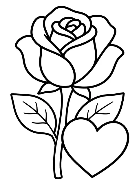 Easy Rose with a heart coloring page