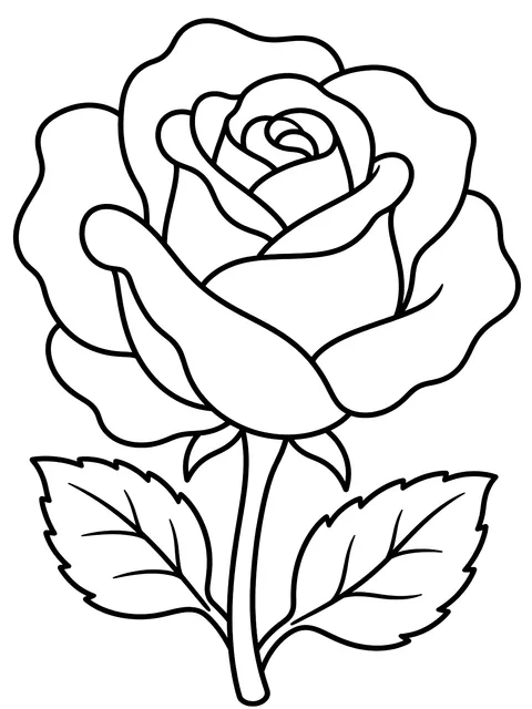 Easy Rose with big open petals coloring page