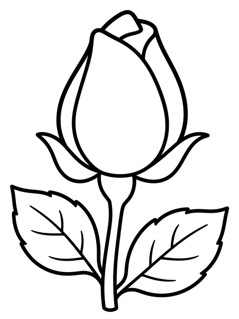 Easy Rosebud with two leaves coloring page