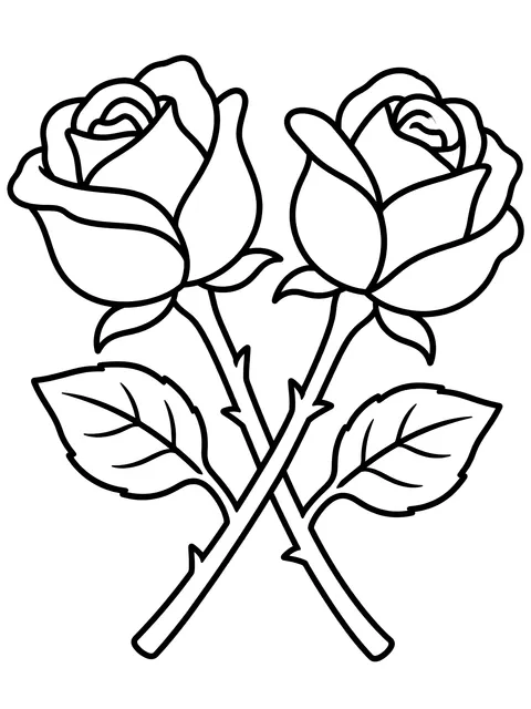Easy Two crossed roses coloring page