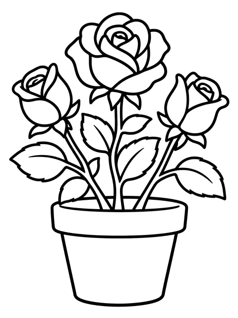 Easy Rose bush in a pot coloring page