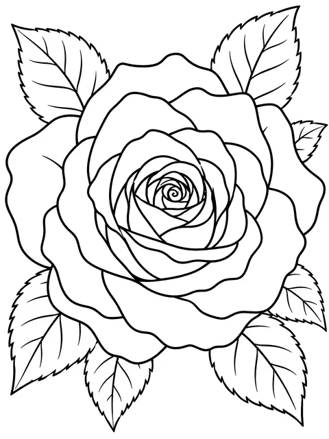 Open rose seen from above coloring page