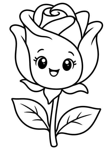 Easy Cute rose with a face coloring page