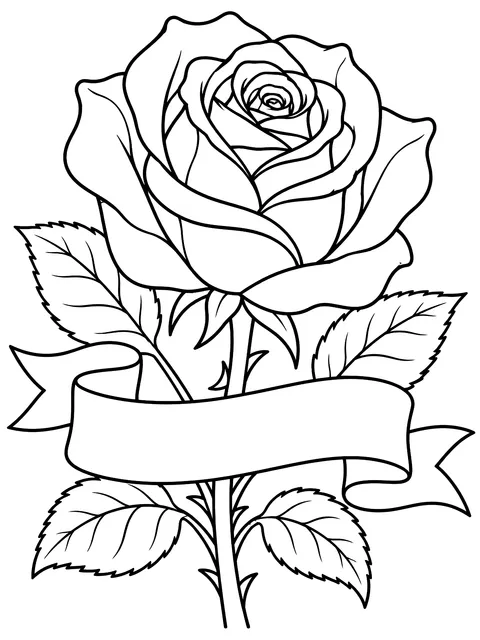 Rose with a ribbon banner coloring page