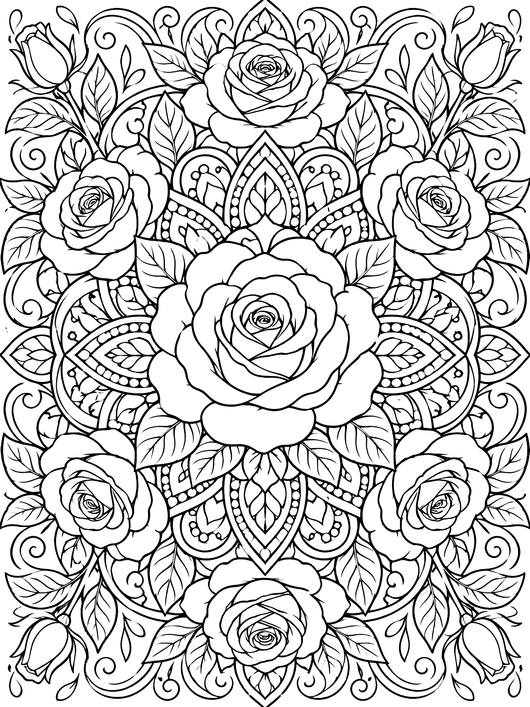 Detailed Rose mandala coloring page