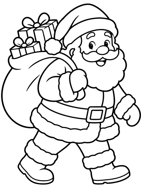 Easy Santa carrying a sack of presents coloring page