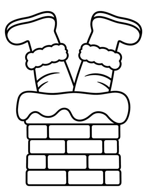 Easy Santa's boots sticking out of a chimney coloring page