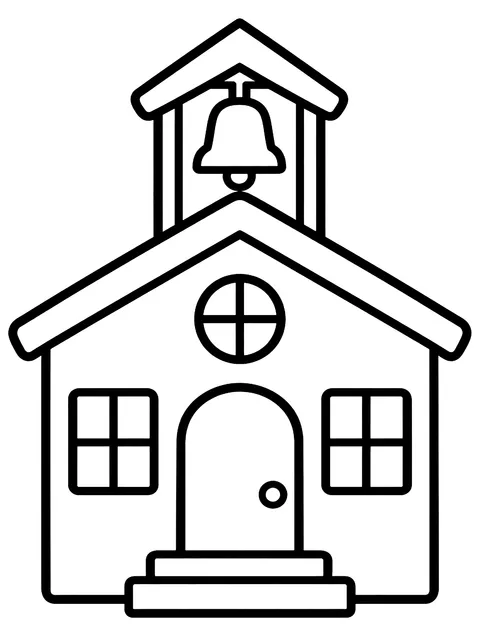Easy Simple schoolhouse with a bell coloring page