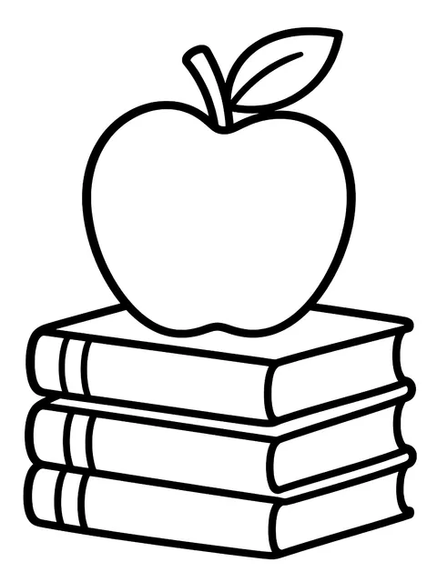 Easy Apple on a stack of books coloring page