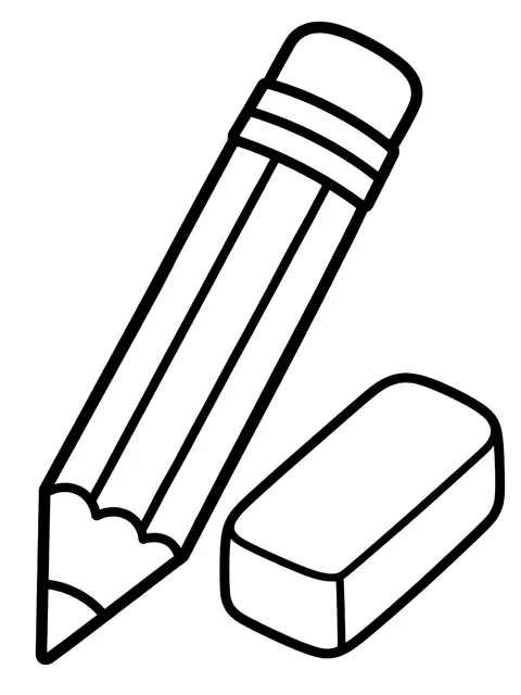 Easy Pencil and eraser coloring page