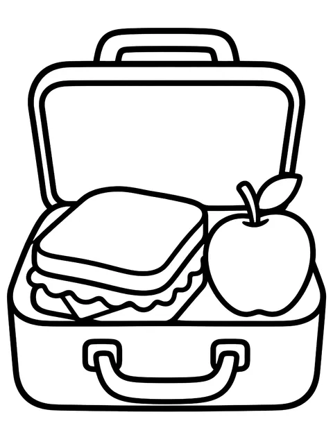 Easy Lunchbox with a sandwich and an apple coloring page