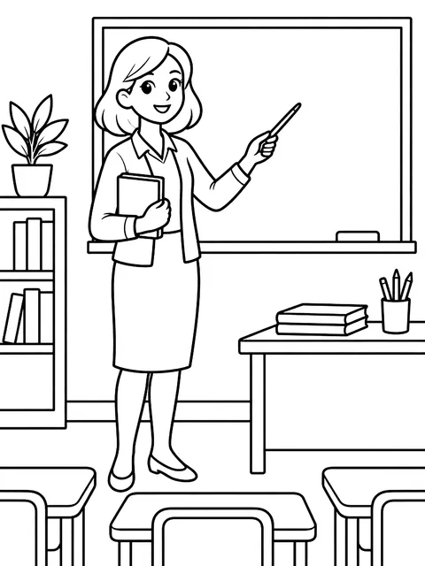 Teacher at the board coloring page