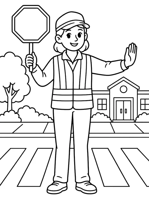 Crossing guard with a stop sign coloring page