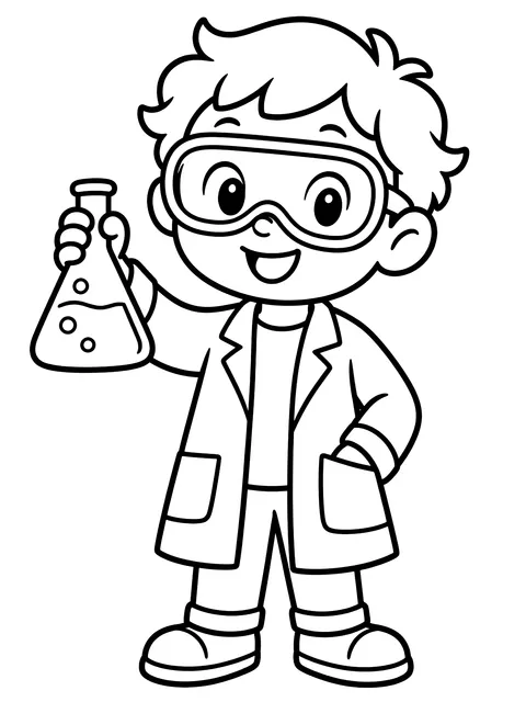 Easy Scientist holding a flask coloring page