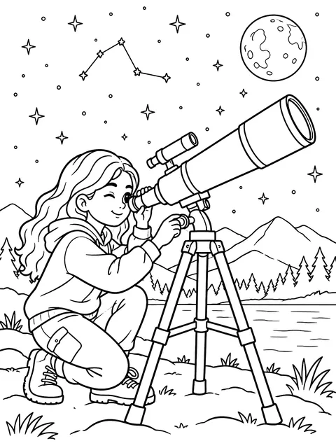 Astronomer at a telescope coloring page