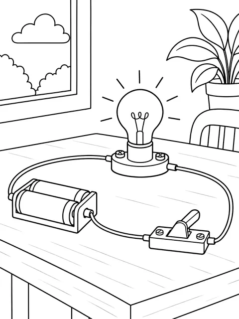 Simple circuit with a bulb coloring page