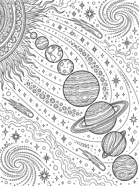 Detailed Eight planets in order coloring page