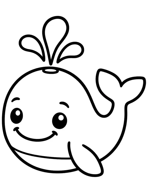 Easy Smiling whale with a water spout coloring page
