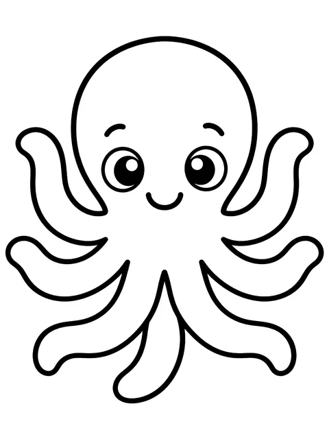 Easy Cute octopus with eight arms coloring page
