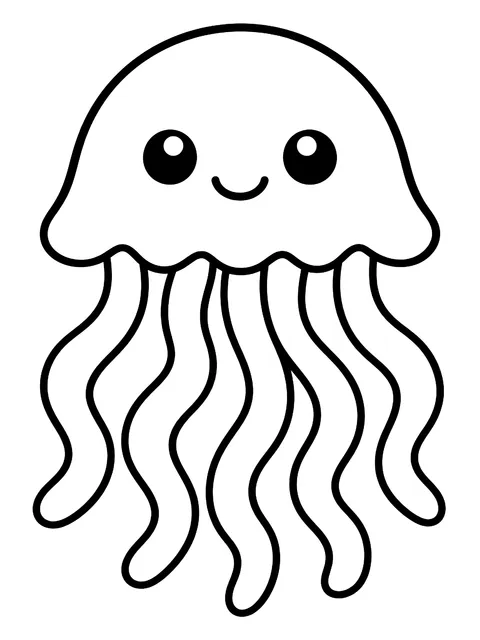 Easy Jellyfish with wavy tentacles coloring page