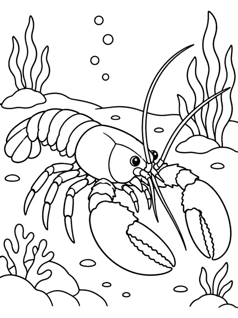 Lobster on the sea floor coloring page