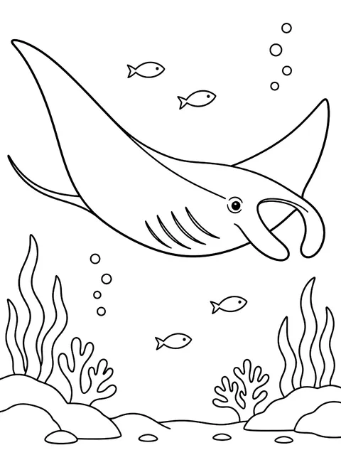 Manta ray gliding coloring page