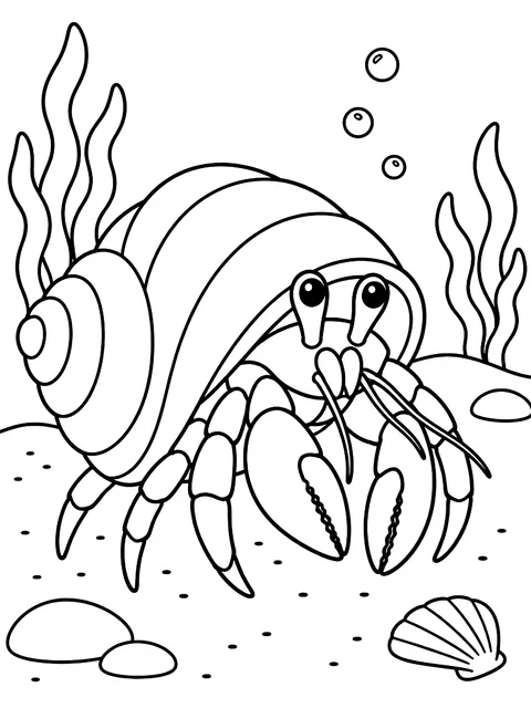 Hermit crab in its shell coloring page