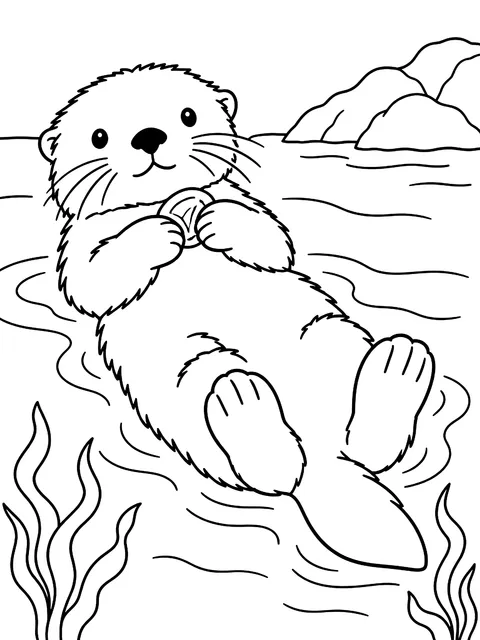 Sea otter floating on its back coloring page