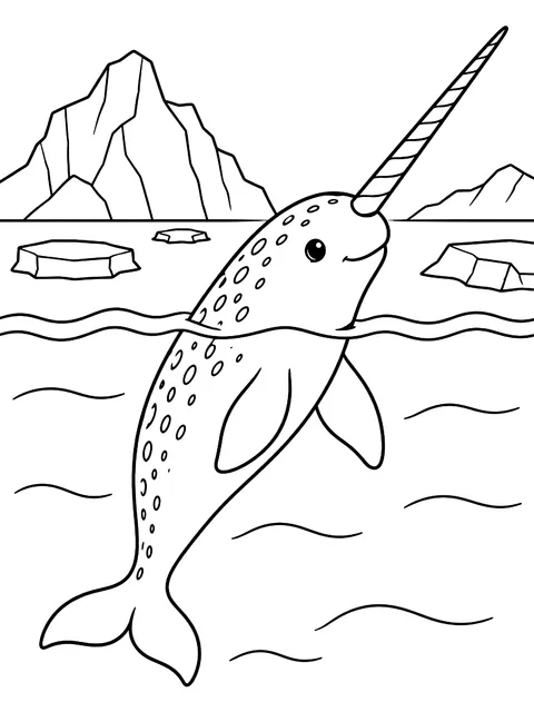 Narwhal in arctic water coloring page