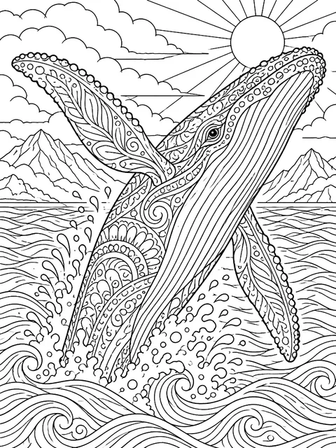 Detailed Humpback whale breaching coloring page