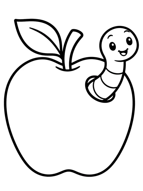 Easy Worm peeking out of an apple coloring page