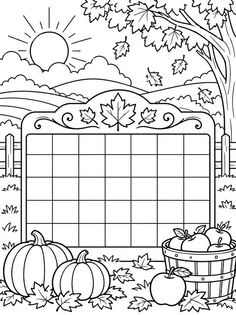 Blank September calendar grid coloring page