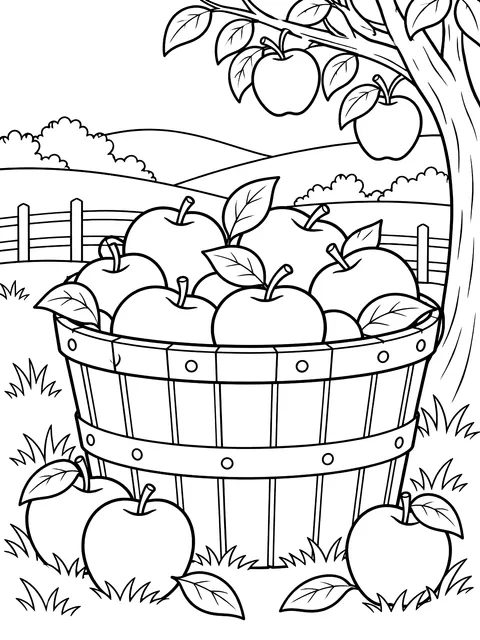 Bushel basket of apples coloring page