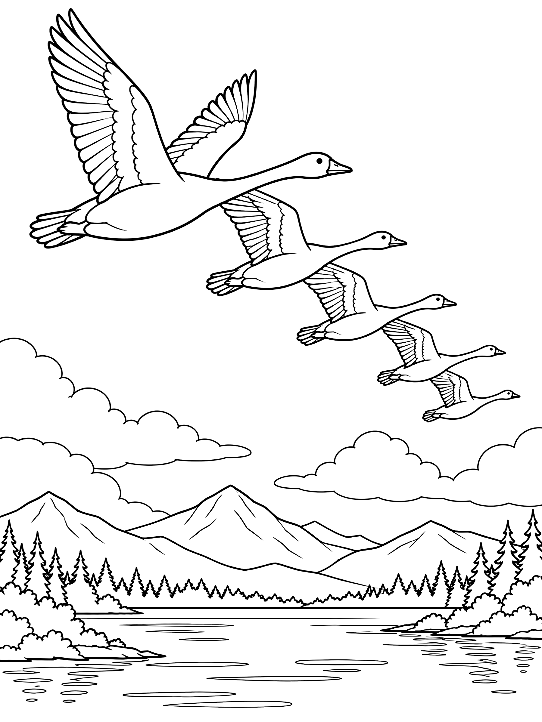 Geese flying in a V coloring page