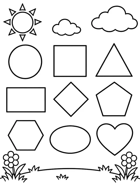 Chart of ten flat shapes coloring page