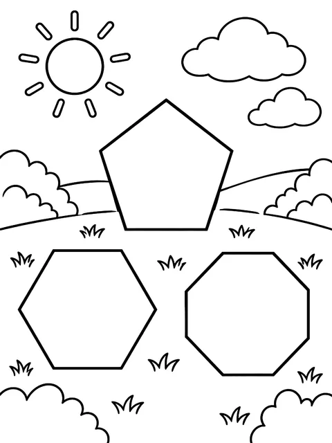 Pentagon, hexagon and octagon coloring page