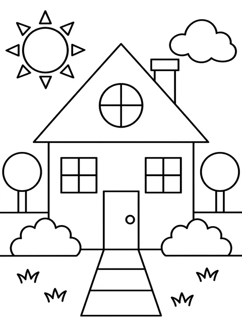 House made of shapes coloring page