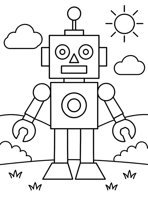 Robot made of shapes coloring page
