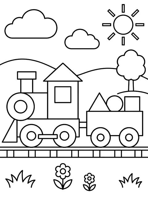 Train made of shapes coloring page
