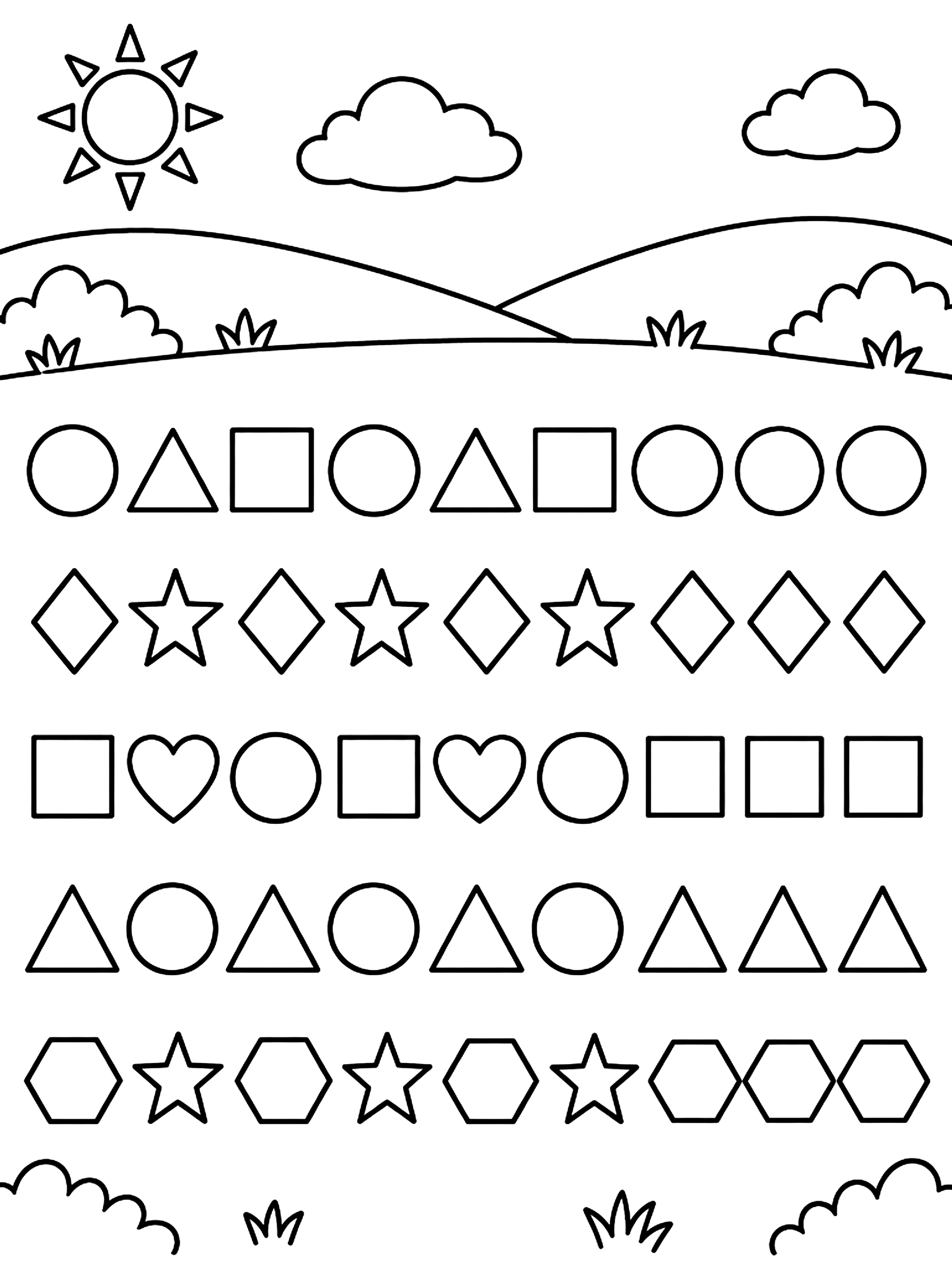 Shape pattern rows to continue coloring page