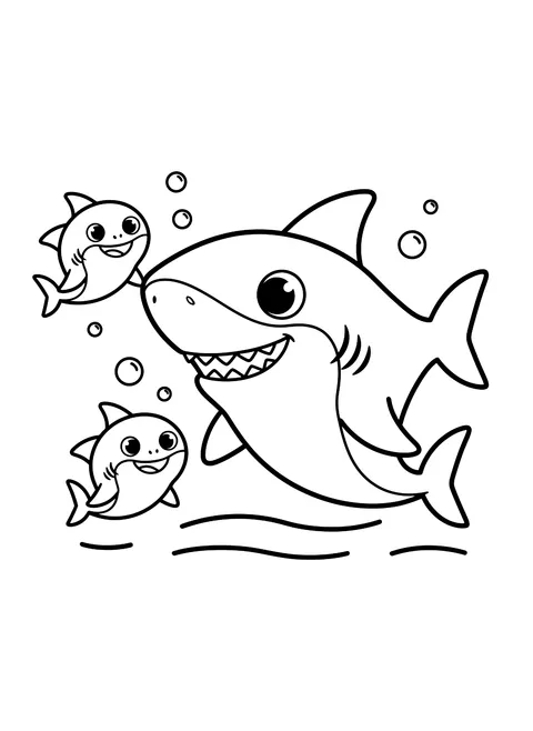 Easy Shark family coloring page