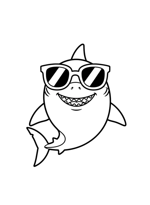 Easy Shark wearing sunglasses coloring page