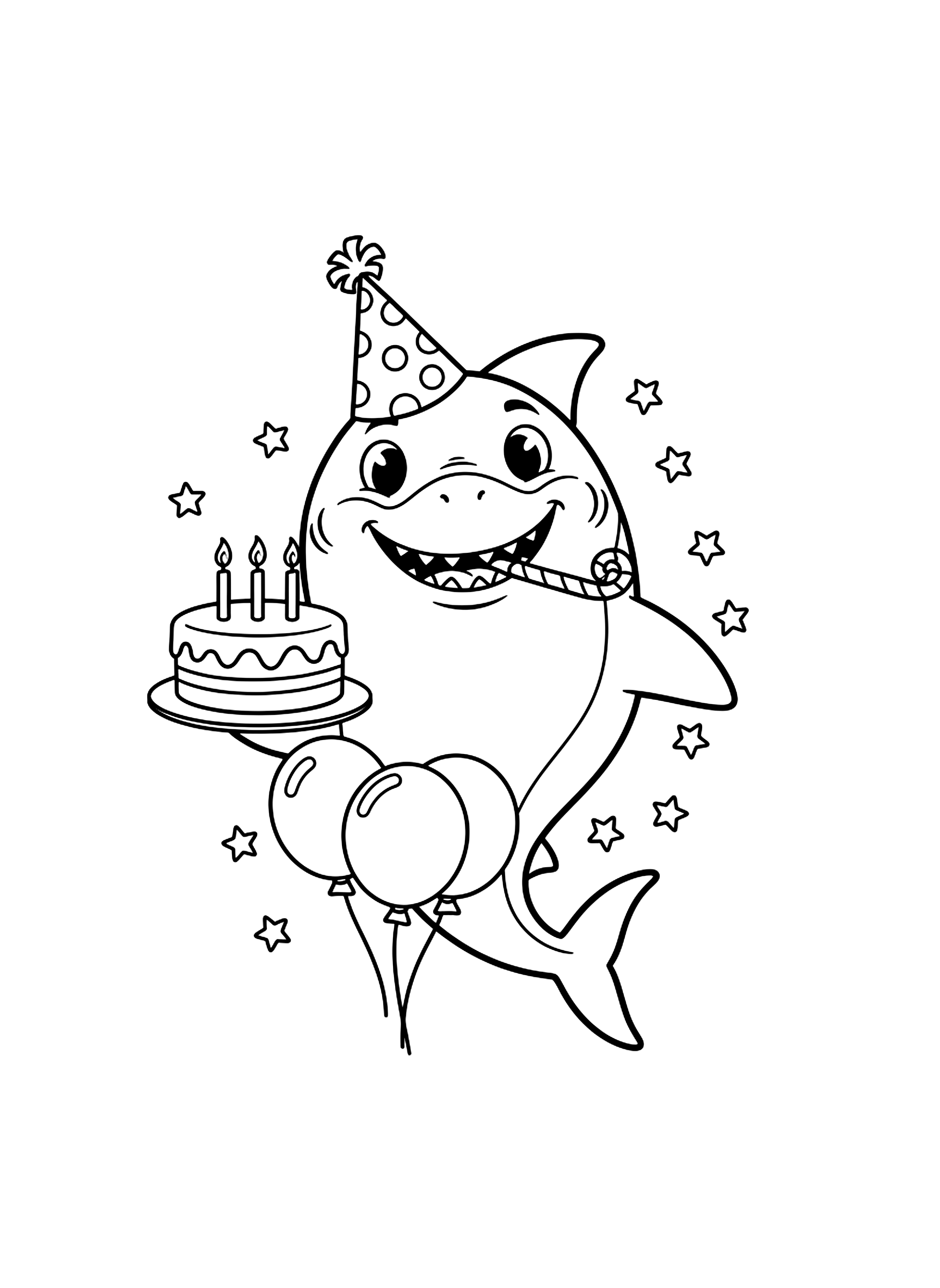 Easy Shark birthday party coloring page
