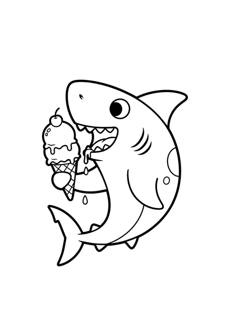 Easy Shark eating ice cream coloring page