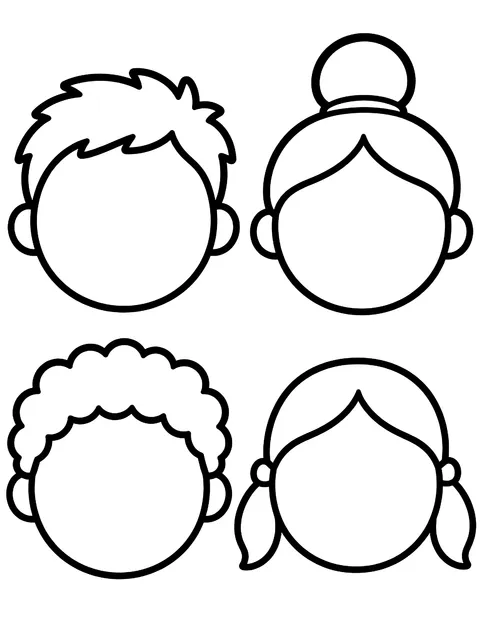 Easy Four blank circles to draw your own faces coloring page