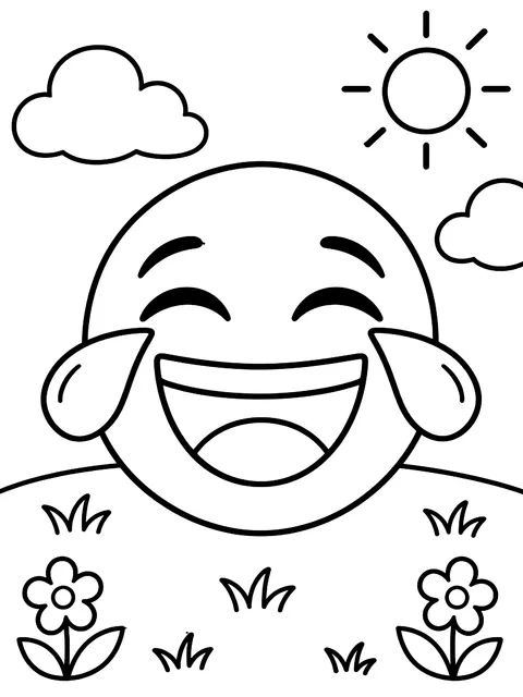 Laughing face with happy tears coloring page