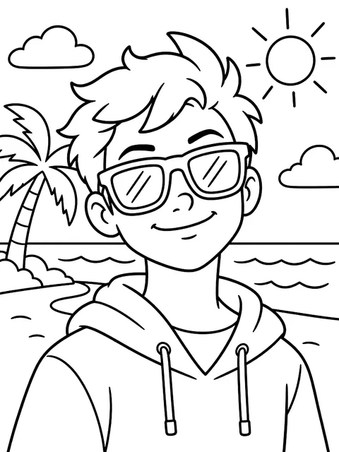 Cool face in sunglasses coloring page